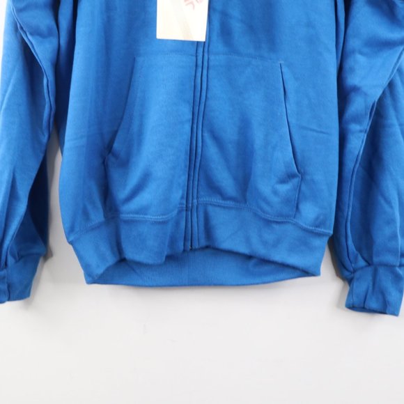 Vintage Blank Full Zip Hoodie Sweatshirt Blue USA - Picture 3 of 8